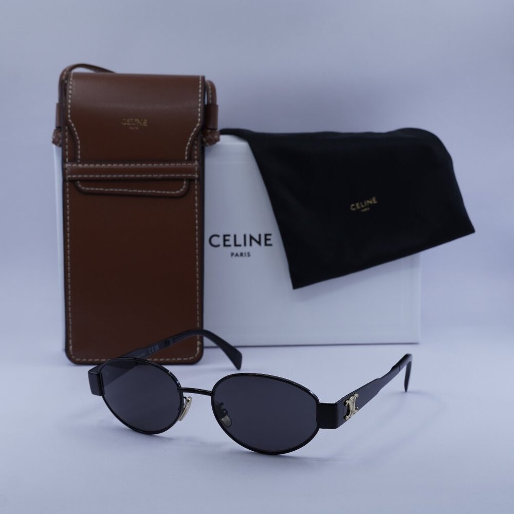 Celine CL40235U 01A Oval Sunglasses – Shiny Black / Grey